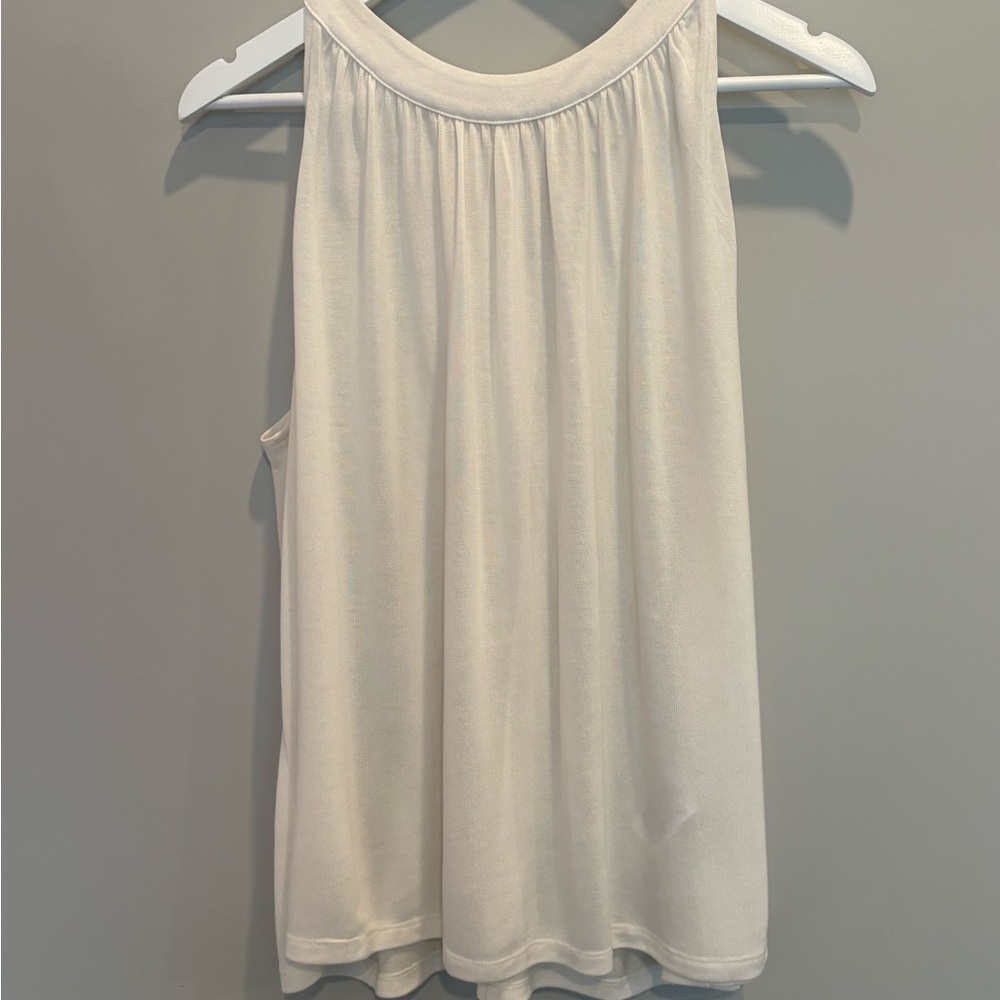 Banana Republic White Sleeveless Tie Neck Blouse XL Tencel Lyocell